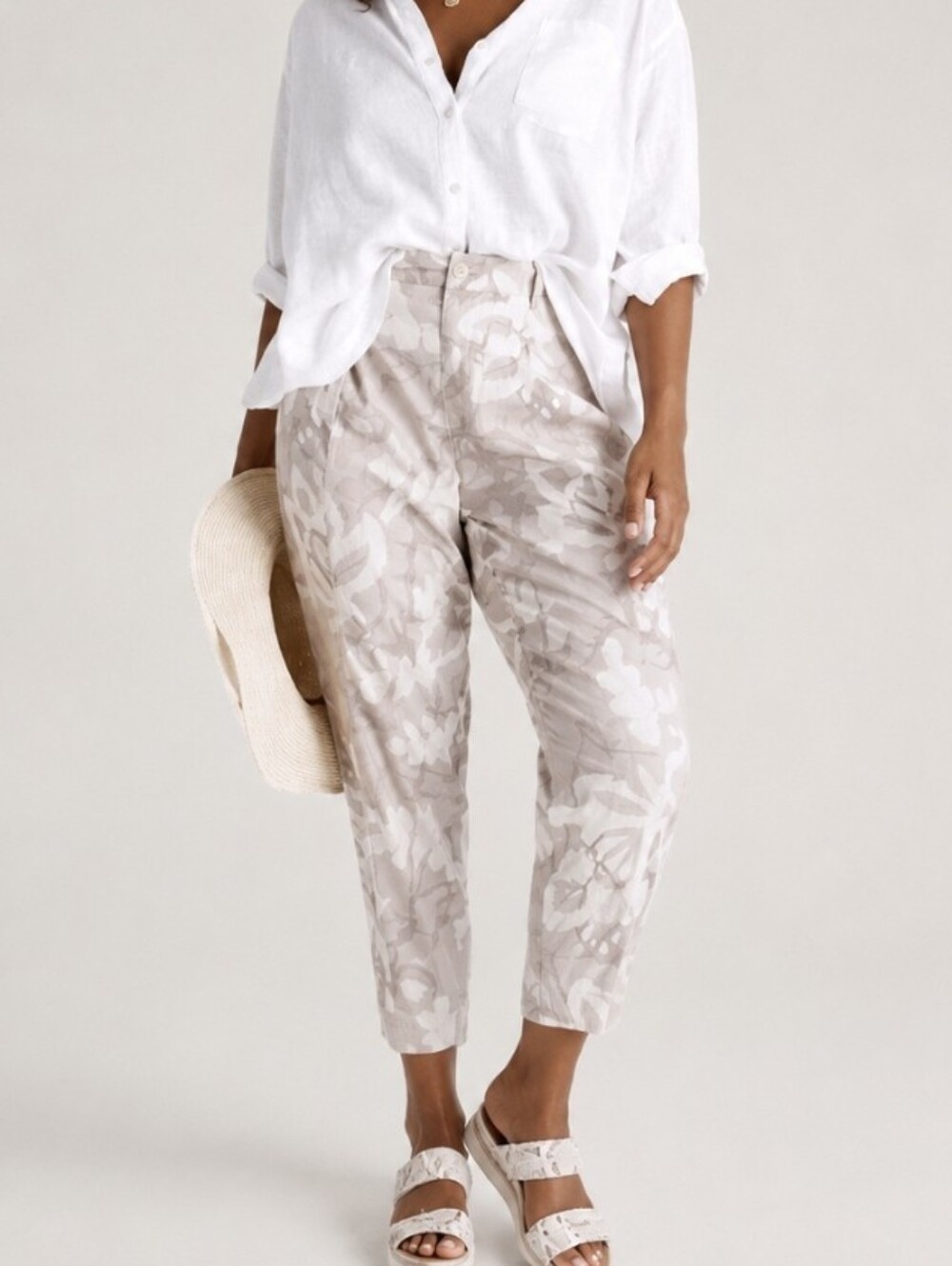 Anthropologie Frannie Linen Blend Pants Neutral Camo Tapered Women's Plus Sz 20